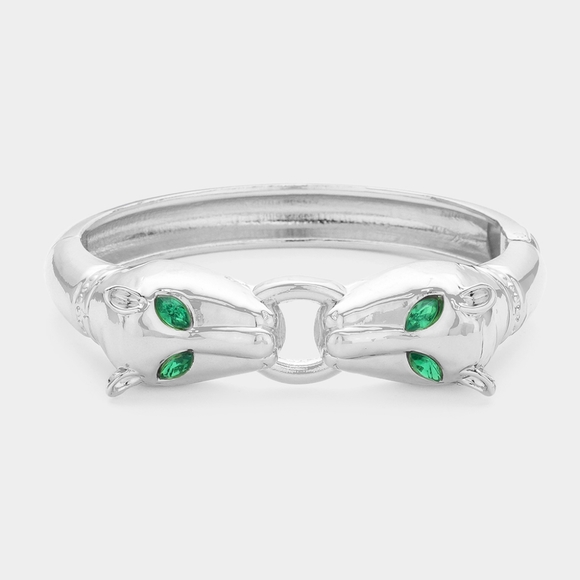 Silver Leopard Head Metal Cuff Bangle Bracelet Crystal Statement Jewelry Animal - Picture 1 of 3